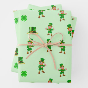 Feuille De Papier Cadeau Saint Patrick's Day Drôle Leprechaun, Casquette, C