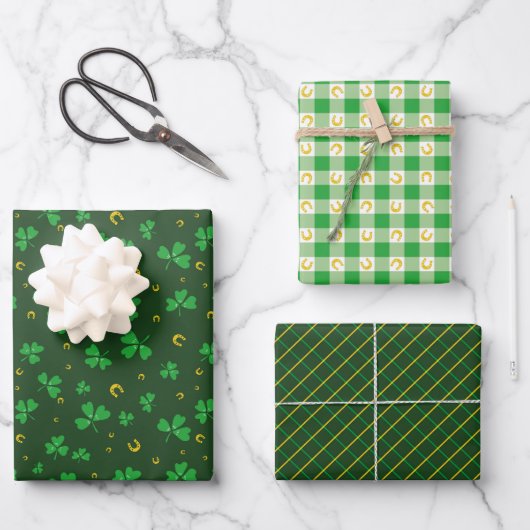 Feuille De Papier Cadeau Saint Patricks Day Shamrock & Lucky Charms Green (Recto)