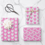 Feuille De Papier Cadeau Saint-Valentin Anniversaire rose blanc Coeurs de P<br><div class="desc">Trois motifs différents de coeurs de parties scintillant rose et blanc enveloppent les feuilles de papier. Idéal pour la Saint Valentin,  anniversaire pour elle,  mariage et plus.</div>