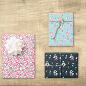 Feuille De Papier Cadeau Saint Valentin Aquarelle Coeurs Fleurs Motif