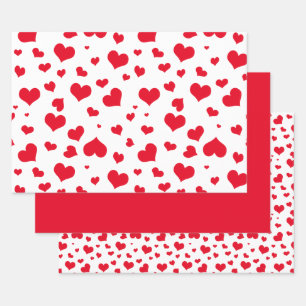Feuille De Papier Cadeau Saint-Valentin Coeurs au hasard Motif rouge/blanc