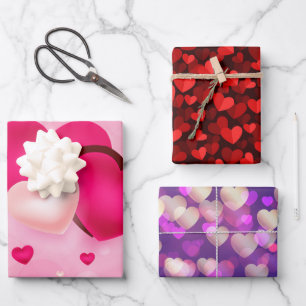 Feuille De Papier Cadeau Saint-Valentin Cœurs d'amour Mignons rouges et ros