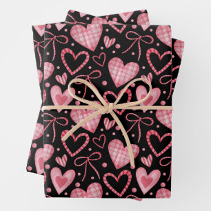 Feuille De Papier Cadeau Saint Valentin Coeurs et rubans