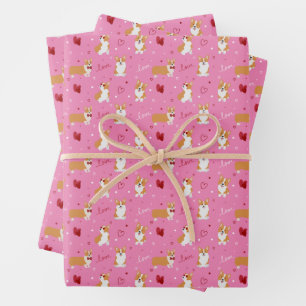 Feuille De Papier Cadeau Saint Valentin Corgi Motif