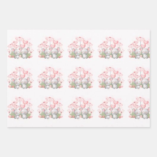 Feuille De Papier Cadeau Saint Valentin Cute Baby Mice (Devant)