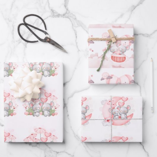 Feuille De Papier Cadeau Saint Valentin Cute Baby Mice (Recto)