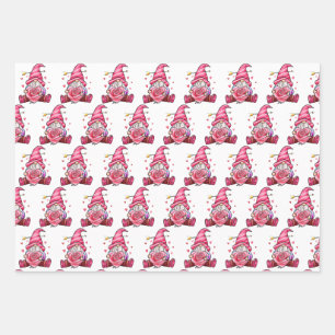 Feuille De Papier Cadeau Saint Valentin Gnome Rose