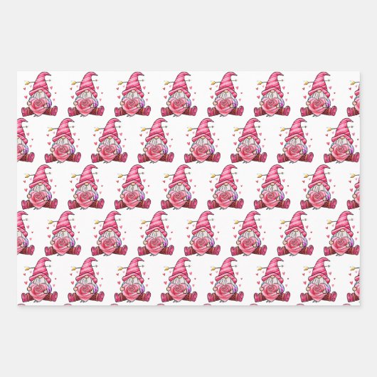 Feuille De Papier Cadeau Saint Valentin Gnome Rose (Devant)