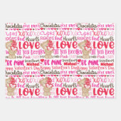 Feuille De Papier Cadeau Saint Valentin Personnaliser Nom Teddy Coeurs d'ou (Devant)