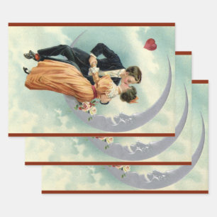 Feuille De Papier Cadeau Saint-Valentin victorien vintage Baiser sur la Lun