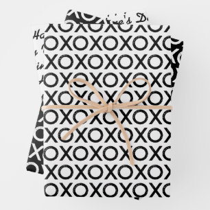 Feuille De Papier Cadeau Saint Valentin X O X O Motif noir blanc