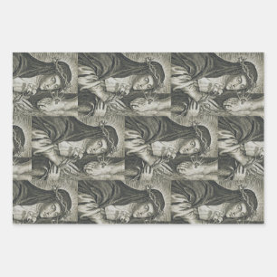 Feuille De Papier Cadeau Sainte Catherine de Sienne Crucifixion Art Noir Fo