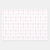 Feuille De Papier Cadeau Sainte Communion Croix rose Coeurs et points (Devant)
