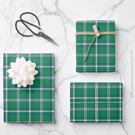 Feuille De Papier Cadeau Salem Green and White Plaid Holiday (Recto)