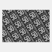 Feuille De Papier Cadeau Salutations à 50 Anniversaire Argent Noir (Devant 3)