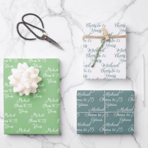 Feuille De Papier Cadeau Salutations à 75 ans Printemps vert 75e anniversai