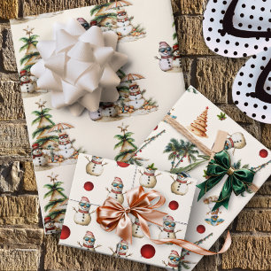 Feuille De Papier Cadeau Sandy Snowman Beach Motif de Noël