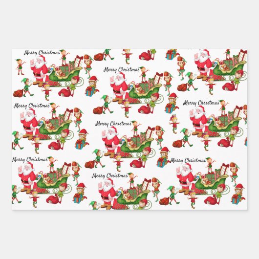 Feuille De Papier Cadeau Santa Claus Arbre de Noël Elfes Reindeer Cadeaux (Devant 2)