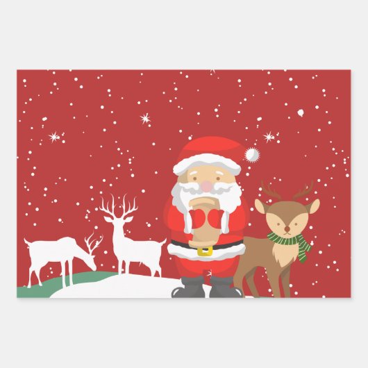 Feuille De Papier Cadeau Santa Claus classique traditionnel dans la neige x (Devant)