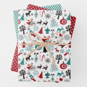 Feuille De Papier Cadeau Santa Claus Sleigh Reindeer Pine Trees Art Motif (En situation)