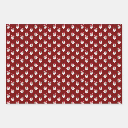 Feuille De Papier Cadeau Santa Claus visage rose vert rouge (Devant 3)