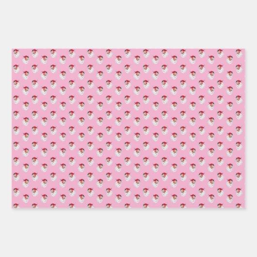 Feuille De Papier Cadeau Santa Claus visage rose vert rouge (Devant)