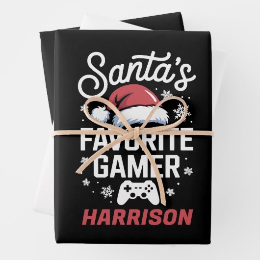 Feuille De Papier Cadeau Santa's Favorite Gamer Personalized Gaming Xmas (En situation)