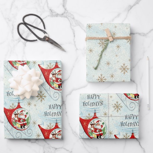 Feuille De Papier Cadeau Santa's Retro Rotor Sleigh (Recto)