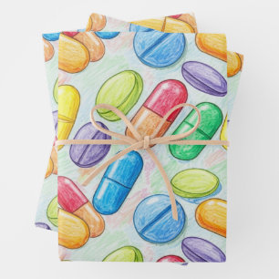 Feuille De Papier Cadeau Santé et Pharmacie Capsule colorée