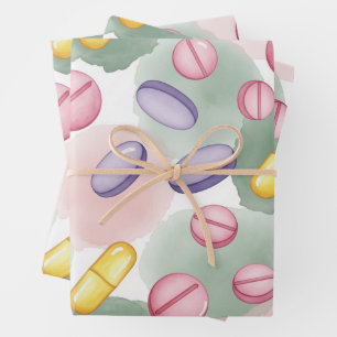 Feuille De Papier Cadeau Santé & Pharmacie Capsule rose gris violet