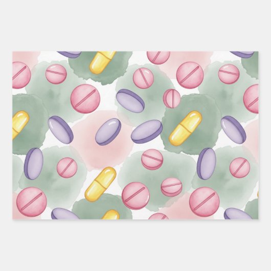 Feuille De Papier Cadeau Santé & Pharmacie Capsule rose gris violet (Devant)