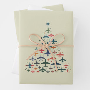 Feuille De Papier Cadeau Sapin de Noël Avion Pilote Rétro Volant Vol