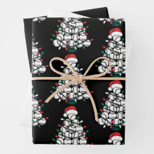 Feuille De Papier Cadeau Sapin de Noël Baseball Santa Sports