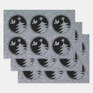 Feuille De Papier Cadeau Sapin de Noël Silver Black Dove