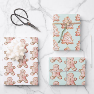 Feuille De Papier Cadeau Sapins de Noël en biscuits au gingembre Rose Gold