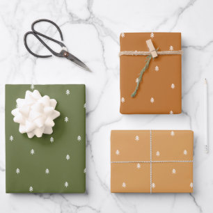 Feuille De Papier Cadeau Sapins de Noël Rustiques Minimalistes Scandinaves