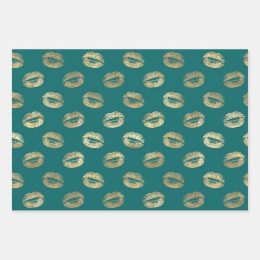 Feuille De Papier Cadeau Sarcelle et Or (Devant 3)