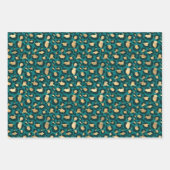 Feuille De Papier Cadeau Sarcelle et Or (Devant 2)