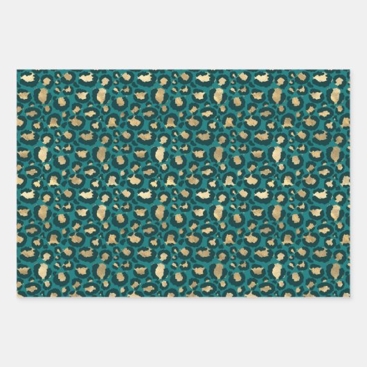 Feuille De Papier Cadeau Sarcelle et Or (Devant 2)