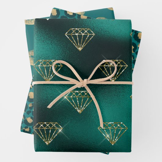 Feuille De Papier Cadeau Sarcelle et Or (En situation)