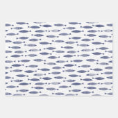 Feuille De Papier Cadeau Sardine Fish Navy Blue White Coastal (Devant)
