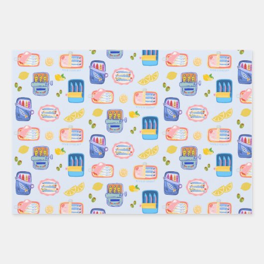 Feuille De Papier Cadeau Sardines et citrons (Devant)