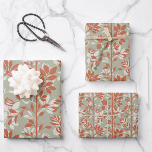 Feuille De Papier Cadeau Sauge botanique Corail Poétique Floral Élégant