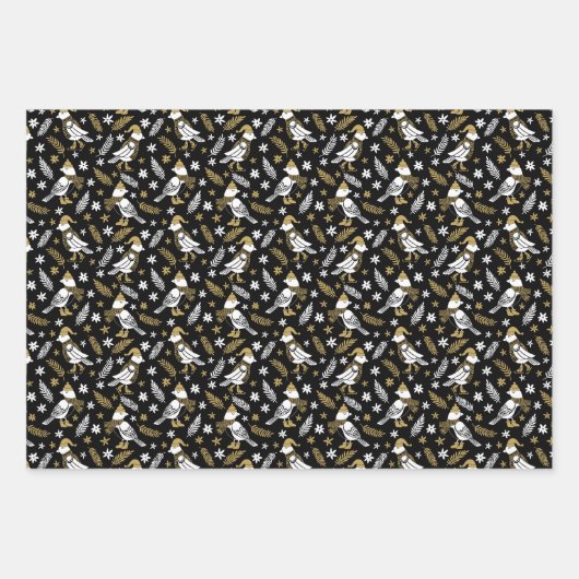 Feuille De Papier Cadeau Scandi hiver Noël Or & Forêt Noire (Devant 3)