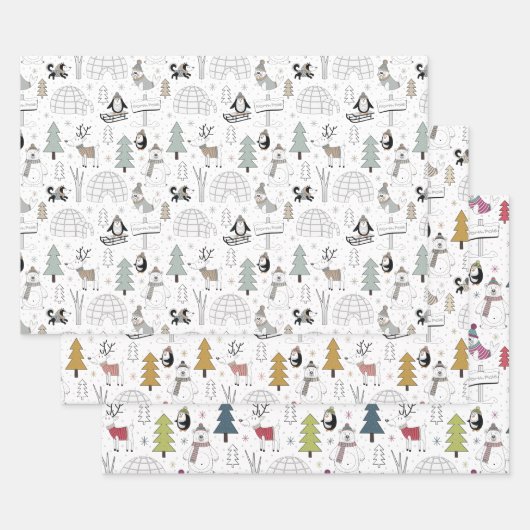 Feuille De Papier Cadeau Scandi Penguin Winter Wonderland Noël (Lot)