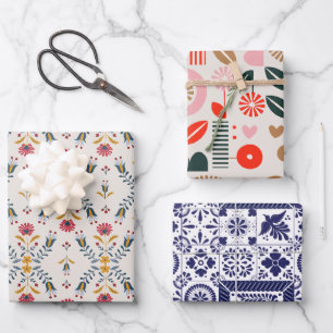 Feuille De Papier Cadeau scandinave fleurs abstraites folk motif