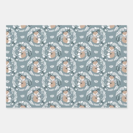 Feuille De Papier Cadeau Scandinave Style bois renard et lapins (Devant 3)