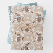 Feuille De Papier Cadeau Scandinave Style bois renard et lapins (En situation)
