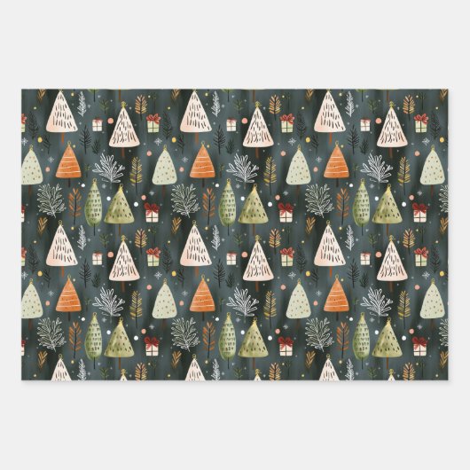 Feuille De Papier Cadeau Scandinavian Nordic Christmas Pine Tree Pattern (Devant 2)