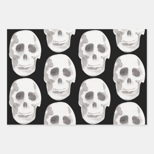 Feuille De Papier Cadeau Scary Scull Black & White Pattern (Devant)